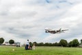 LONDON, ENGLAND - AUGUST 22, 2016: A6-EEX Emirates Airlines Airbus A380 Landing in Heathrow Airport, London. Royalty Free Stock Photo