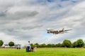 LONDON, ENGLAND - AUGUST 22, 2016: A6-EEX Emirates Airlines Airbus A380 Landing in Heathrow Airport, London. Royalty Free Stock Photo