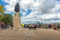 LONDON, ENGLAND - AUGUST 21, 2016: General James Wolfe Statue and People around in Greewich Park. Royalty Free Stock Photo