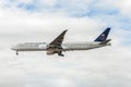 LONDON, ENGLAND - AUGUST 22, 2016: HZ-AK21 Saudi Arabian Airlines Boeing 777 Landing in Heathrow Airport, London. Royalty Free Stock Photo