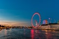 LONDON, ENGLAND - AUGUST 22, 2016: London Thames River and London Eye. Long Exposure Photo Shoot. Late Evening. Royalty Free Stock Photo