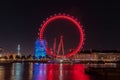 LONDON, ENGLAND - AUGUST 22, 2016: London Thames River and Spinning London Eye. Long Exposure Photo Shoot. Late Evening. Royalty Free Stock Photo