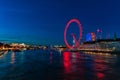 LONDON, ENGLAND - AUGUST 22, 2016: London Thames River and Spinning London Eye. Long Exposure Photo Shoot. Late Evening. Royalty Free Stock Photo