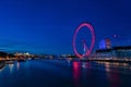 LONDON, ENGLAND - AUGUST 22, 2016: London Thames River and Spinning London Eye. Long Exposure Photo Shoot. Late Evening. Royalty Free Stock Photo