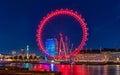 LONDON, ENGLAND - AUGUST 22, 2016: London Thames River and Spinning London Eye. Long Exposure Photo Shoot. Late Evening. Royalty Free Stock Photo