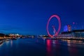 LONDON, ENGLAND - AUGUST 22, 2016: London Thames River and Spinning London Eye. Long Exposure Photo Shoot. Late Evening. Royalty Free Stock Photo