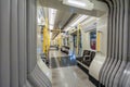 LONDON, ENGLAND - AUGUST 18, 2016: London Underground Train. District Line. Empty. No People.