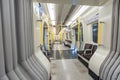 LONDON, ENGLAND - AUGUST 18, 2016: London Underground Train. District Line. Empty. No People.