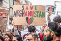 LONDON, ENGLAND- 21 August 2021: Protesters at a STOP KILLING AFGHANS protest in London Royalty Free Stock Photo