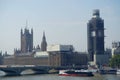 Aerial view of London with Westminster Bridge, Big Ben and the Houses of parliament in the dis Royalty Free Stock Photo