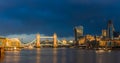 London, England - Beautiful golden sunrise in London with Tower Bridge, St.Paul`s Cathedral and skyscrapers Royalty Free Stock Photo