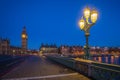 London, England - The Big Ben and the Houses of Parliament with street lamp Royalty Free Stock Photo