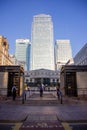 London England - London Canary Wharf on hot summer evening. HSBC, Citi Bank, One Canada Square Buildings Royalty Free Stock Photo