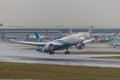 London, England - Circa 2019 : Oman Air Boeing 787 Dreamliner Taking off from LHR Airport Taking off from LHR Airport Royalty Free Stock Photo