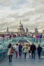 City of London, Millennium bridge and St. Pauls cathedral in su Royalty Free Stock Photo