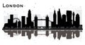 London England City Skyline Silhouette with Black Buildings Isolated on White Background. Royalty Free Stock Photo