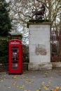 London, England December 2022. Classic, retro red phone booth. London\'s vintage red phone boxes