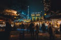 LONDON, ENGLAND, DECEMBER 28, 2018: People enjoying a pleasant time in a Christmas market, surrounded by food and drink stands,