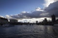 Dark skies over Westminster Bridge seen from the River Thames, London, England, February 12, Royalty Free Stock Photo