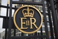 Elizabeth II Regina ER royal insignia on the gate of the Tower of London, England