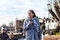 LONDON, ENGLAND- 26 February 2022: Fleur Anderson speaking at Extinction Rebellion protest against Thames Water polluting the