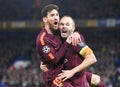 Lionel Messi celebrates goal with Andres Iniesta