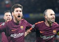 Lionel Messi celebrates goal with Andres Iniesta