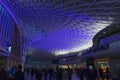 Steel structure of the roof of London Kings Cross railway station at night