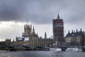 View of Big Ben and the Houses of Parliament under rennovation, London, England, February 12