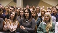 London - England, 02.08.2020: Feminist women attend seminar sitting in a conference room. Art. Women listen to the