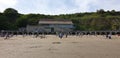 London, England, Folkestone, kent: June 1st 2019:Tourists on Sunny sands beach enjoying the beautiful sunshine and blue sky on the