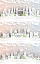 London England, Helsinki Finland and Lisbon Portugal City Skylines in Paper Cut Style with Snowflakes, Moon and Neon Garland