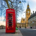 London, England - The iconic british old red telephone box with