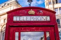 London, England - The iconic british old red telephone box