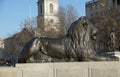 LONDON-ENGLAND-JAN 21, 2017: The famous statues of four lions in