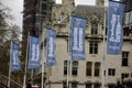 London, England, January 2020. Flags at Goldsmiths University Graduation Ceremony at The Queen Elizabeth II Centre. Royalty Free Stock Photo