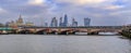 Panorama with skyscrapers like 20 Fenchurch, Leadenhall building, The Scalpel and Blackfriars Bridge in London, England Royalty Free Stock Photo
