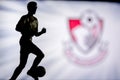 LONDON, ENGLAND, JULY. 1. 2019: Bournemouth Football club logo, Premier League, England. Soccer player silhouette Royalty Free Stock Photo