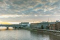 Amazing sunset Cityscape from Millennium Bridge and Thames River, London, Great Britain Royalty Free Stock Photo