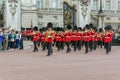 LONDON, ENGLAND - JUNE 17 2016: British Royal guards perform the Changing of the Guard in Buckingham Palace, London, Grea Royalty Free Stock Photo