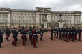 LONDON, ENGLAND - JUNE 17 2016: British Royal guards perform the Changing of the Guard in Buckingham Palace, London, Grea Royalty Free Stock Photo