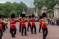 LONDON, ENGLAND - JUNE 17 2016: British Royal guards perform the Changing of the Guard in Buckingham Palace, London, Grea Royalty Free Stock Photo