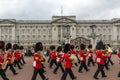 LONDON, ENGLAND - JUNE 17 2016: British Royal guards perform the Changing of the Guard in Buckingham Palace, London, Grea Royalty Free Stock Photo