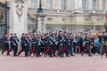 LONDON, ENGLAND - JUNE 17 2016: British Royal guards perform the Changing of the Guard in Buckingham Palace, London, Grea Royalty Free Stock Photo