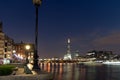 LONDON, ENGLAND - JUNE 17 2016: Night Panorama of Southwark Bridge, The Shard skyscraper and Thames River, London Royalty Free Stock Photo