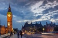 Night photo of Houses of Parliament with Big Ben from Westminster bridge, London, England, Great B Royalty Free Stock Photo