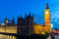 Night photo of Houses of Parliament with Big Ben from Westminster bridge, London, England, Great B Royalty Free Stock Photo