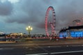LONDON, ENGLAND - JUNE 16 2016: Night photo of The London Eye and County Hall from Westminster bridge, London, Great Brit Royalty Free Stock Photo