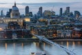 LONDON, ENGLAND - JUNE 18 2016: Night photo of Millennium Bridge, Thames River and St. Paul Cathedral, London Royalty Free Stock Photo