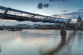 LONDON, ENGLAND - JUNE 17 2016: Night photo of Thames River, Millennium Bridge and St. Paul Cathedral, London Royalty Free Stock Photo